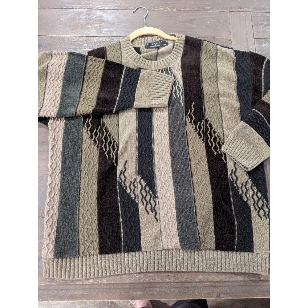 Vintage Y2K Protege Coogi Style Knit Sweater Biggie Boxy Wide Grandpa Sweater